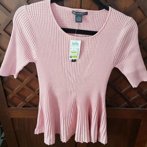 Coral knit pullover top.